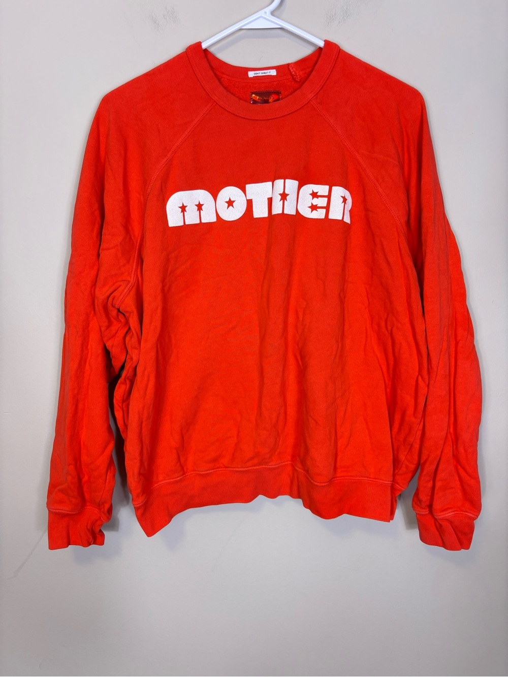 MOTHER Red Orange Cotton Crewneck Sweatshirt with White Logo on Front Large